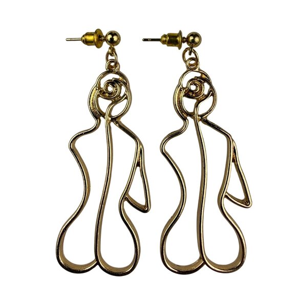 Abstract Gold Tone Sculptural Drop Earrings Fashion Artistic Metal Jewelry - Picture 1 of 3
